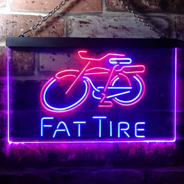 Fat Tire Bicycle Logo Dual LED Neon Light Sign